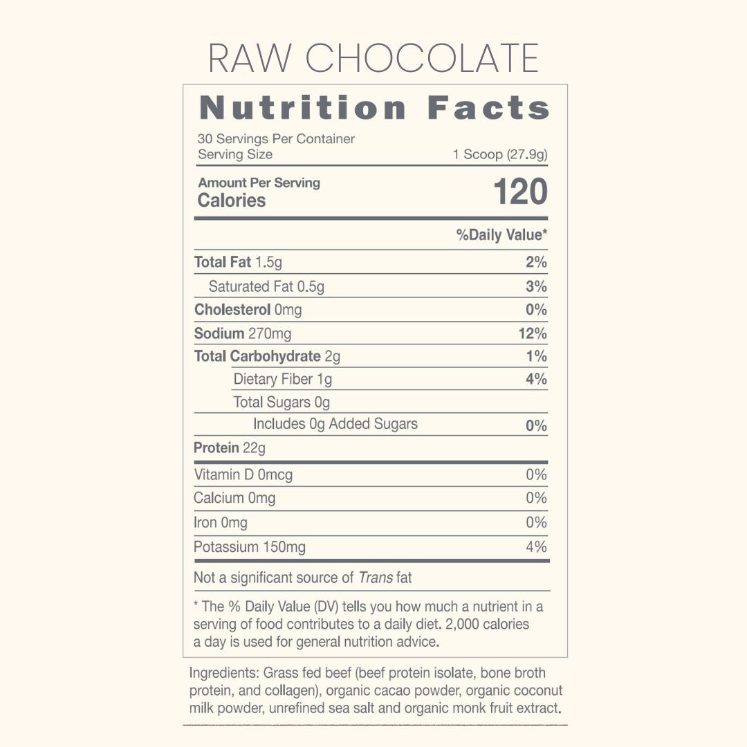 Nutrition Facts of Chocolate Flavored Kono Nutrition Beef Protein Blend