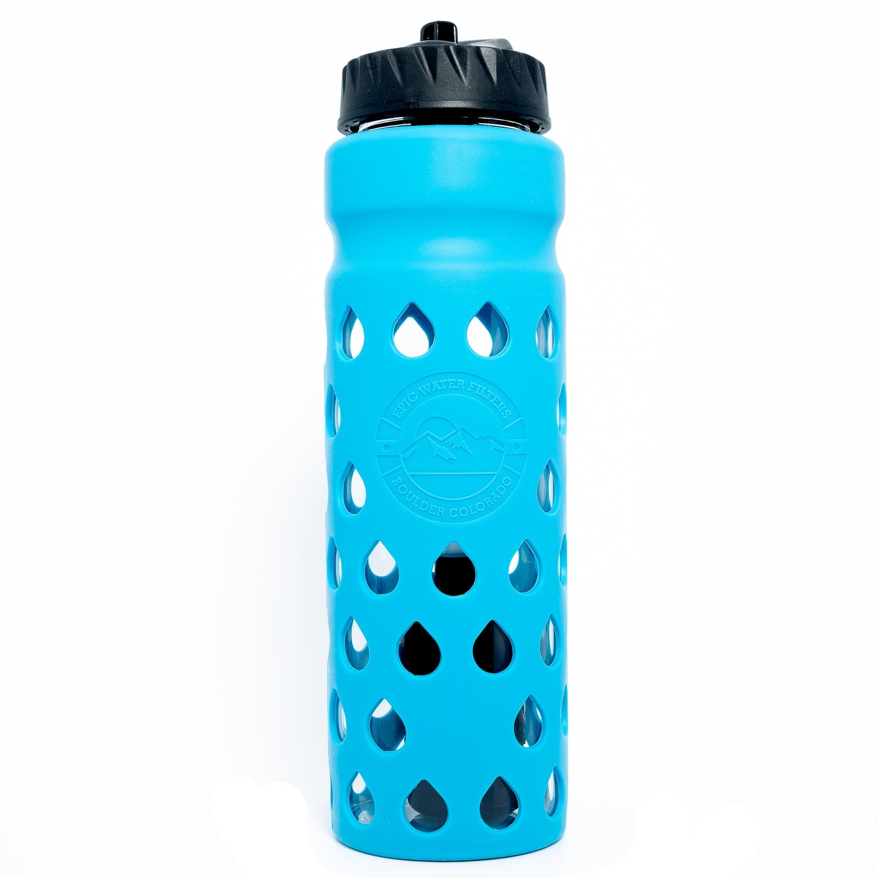 Epic Escape Glass Bottle with Filter 32 oz Blue