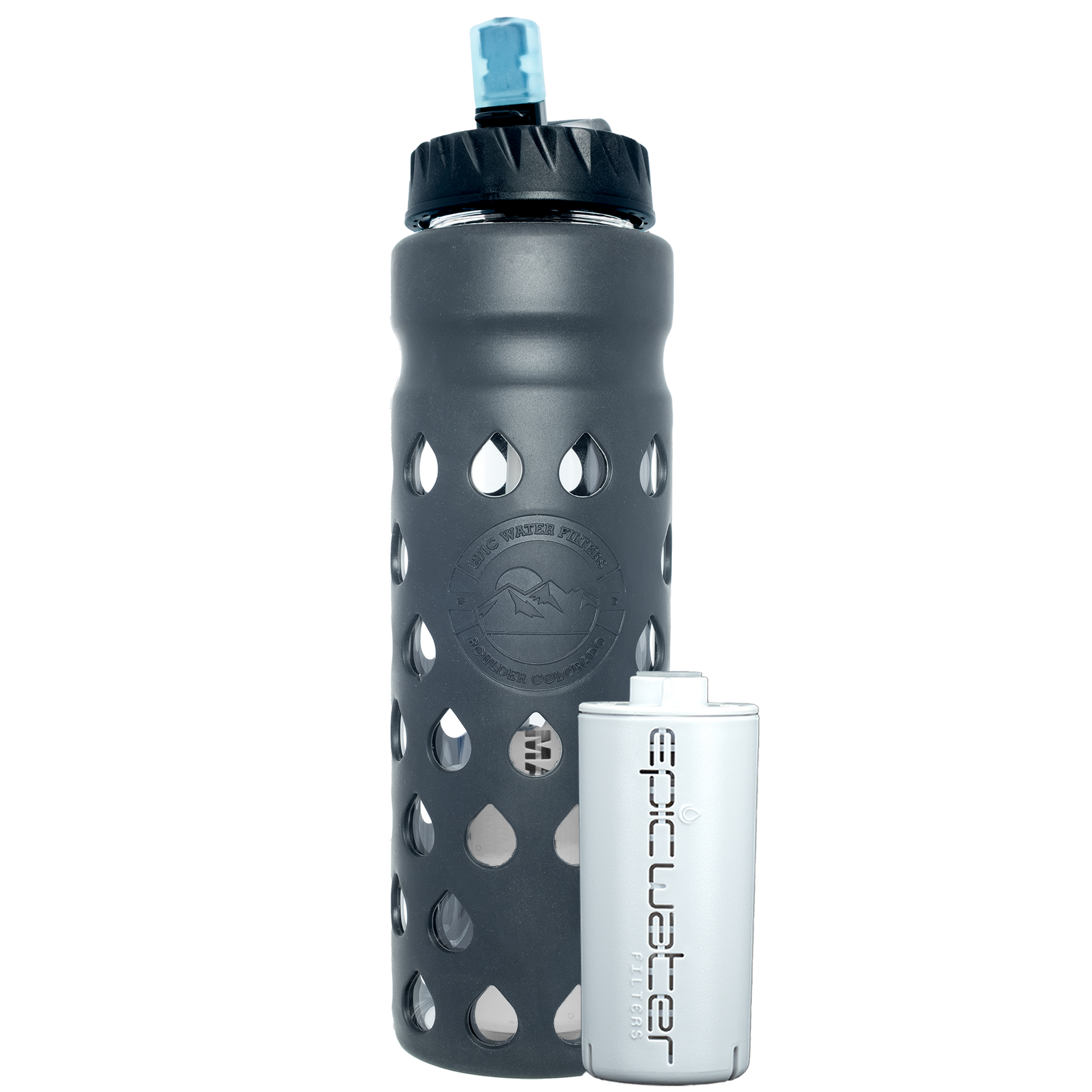 Black Epic Escape Glass Bottle with Filter 32 oz