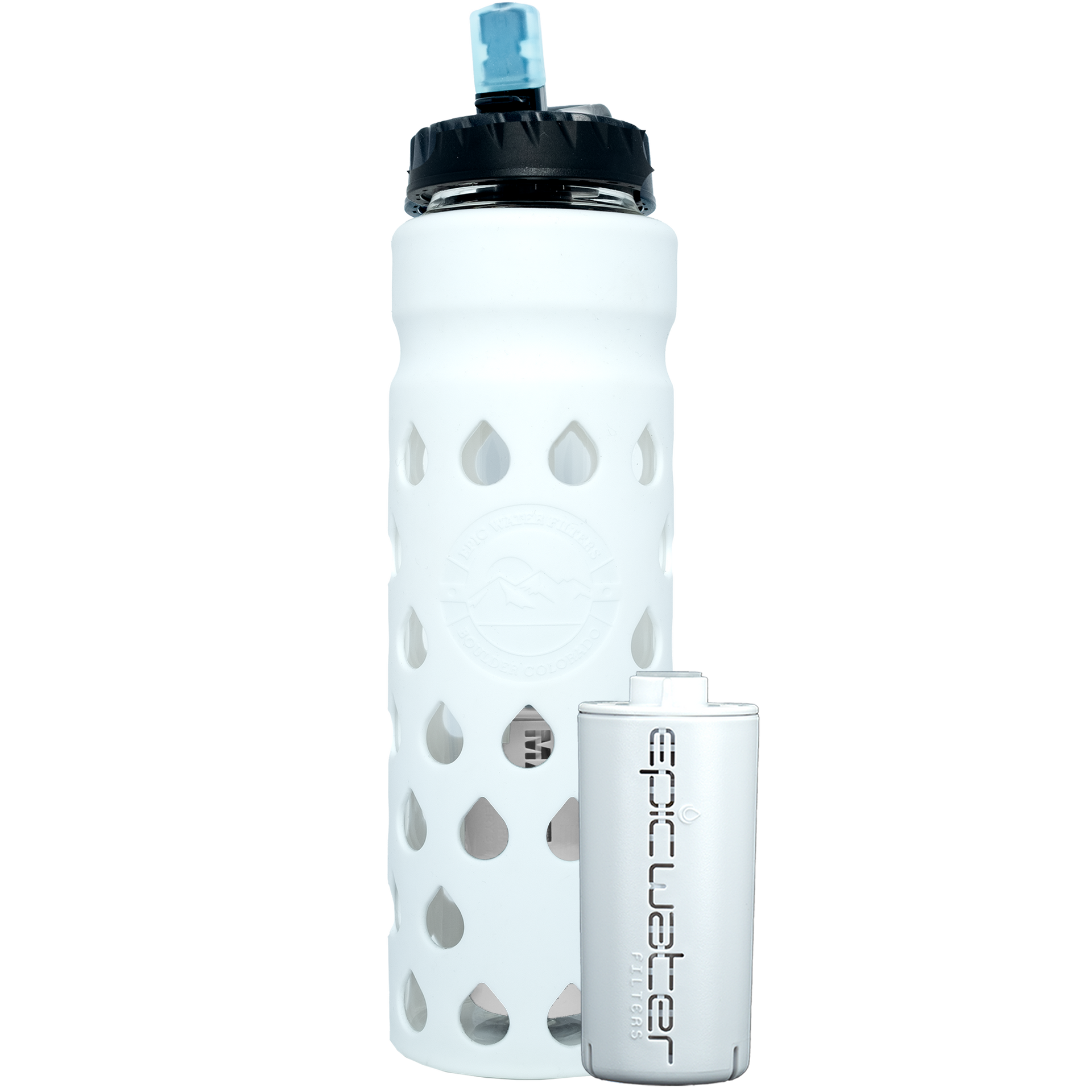 White Epic Escape Glass Bottle with Filter 32 oz