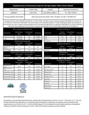 Epic Smart Shield Replacement Filter Supplementary Performance Data Sheet