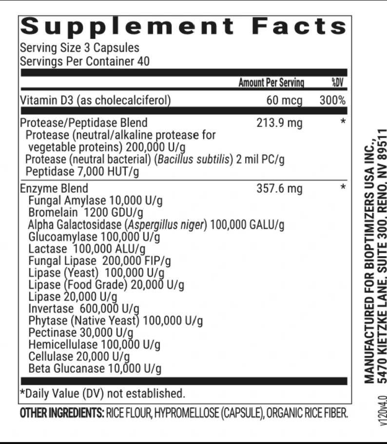 biOptimizers Masszymes Version 4.0 - Digestive Enzymes Supplement Facts