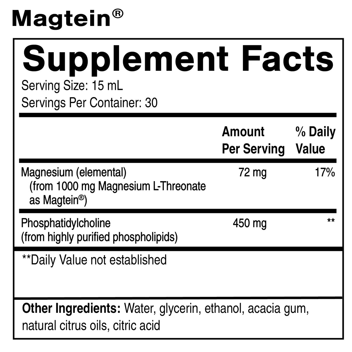 Quicksilver Liposomal Magtein Supplement Facts