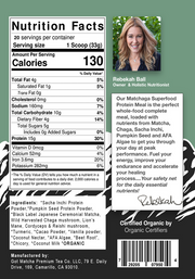 Nutrition Facts OF NEW - Got Matcha Vanilla Superfood Protein Meal 130g
