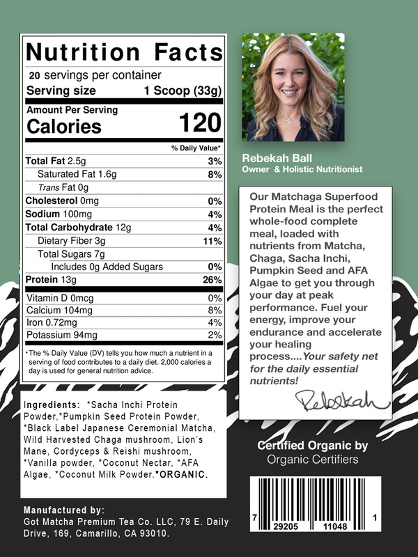Nutrition Facts of Got Matcha Dark Chocolate Superfood Protein Meal 120g