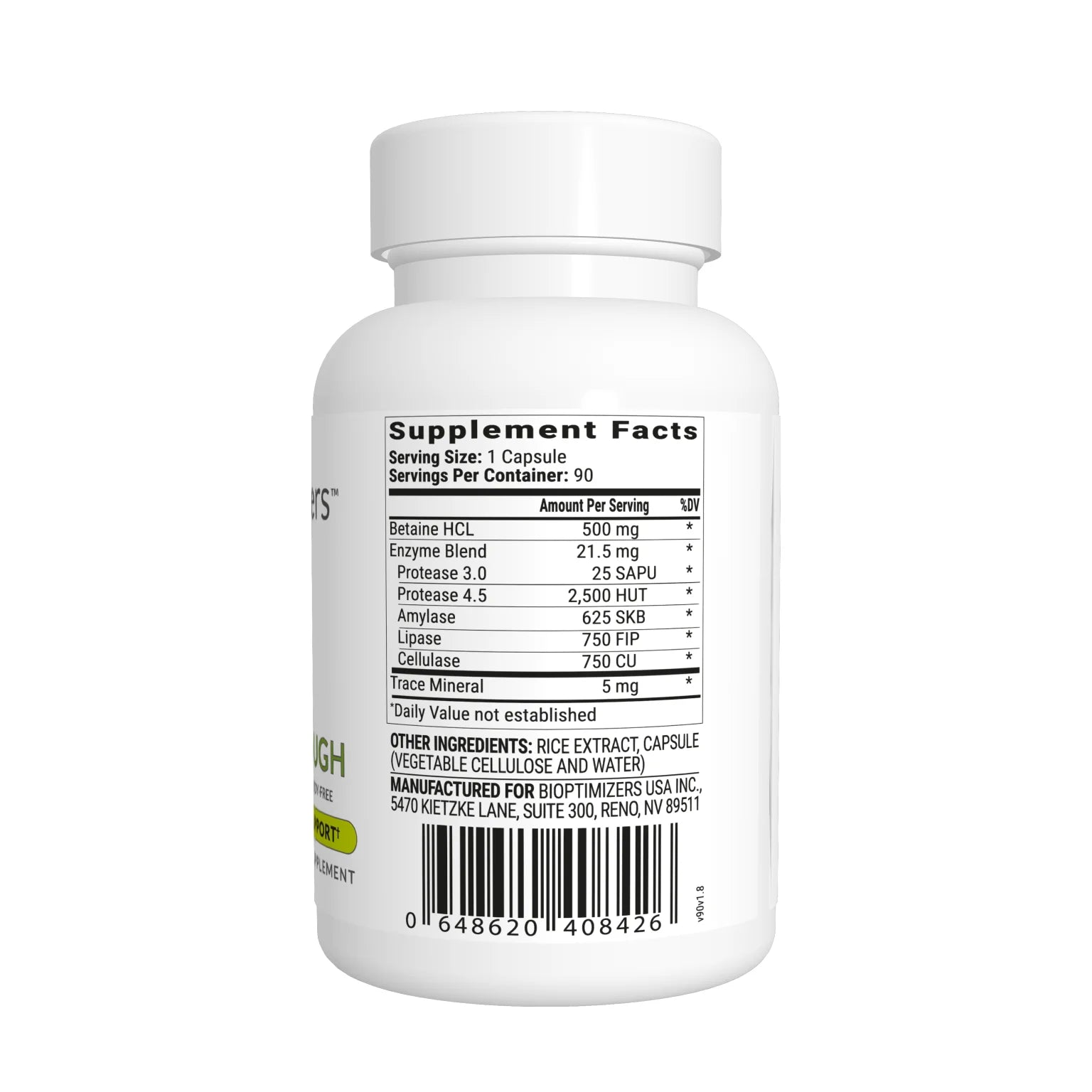 biOptimizers HCL Breakthrough Supplement Facts