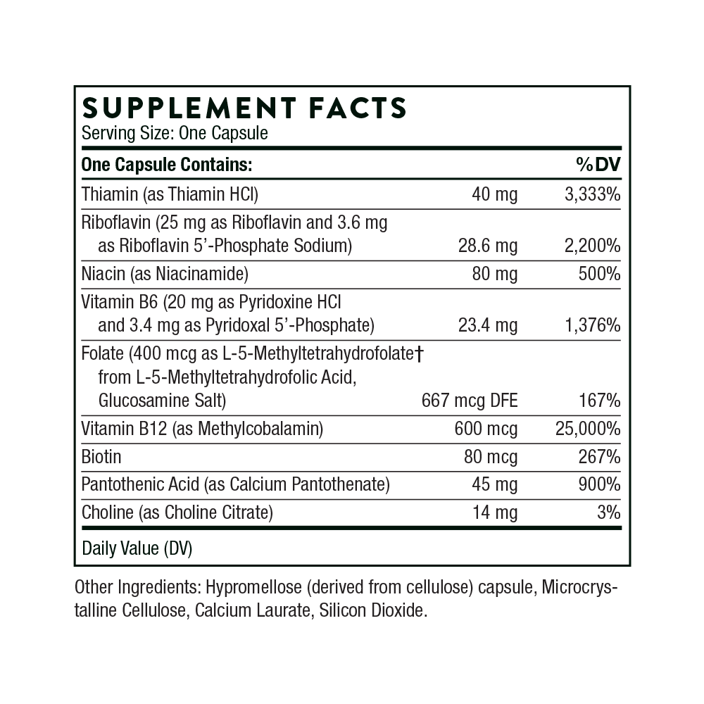 Thorne B-Complex #12 Supplement Facts Label